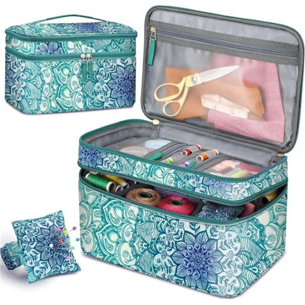 Stylish Double-Layer Sewing Kit Organizer Case 12.5in